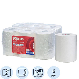 Полотенца бумажные в рулонах с центральной вытяжкой Focus Jumbo 2-слойные 6 рулонов по 125 метров (артикул производителя 5036772)