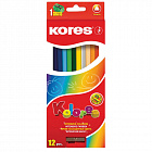 Карандаши цветные Kores 12 цветов трехгранные с точилкой Фото 3