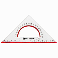 Треугольник пластиковый, угол 45, 13 см, BRAUBERG "Crystal", с транспортиром, прозрачный, с выделенной шкалой, 210293