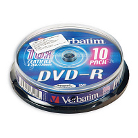 Диск DVD-R Verbatim 4.7 ГБ 16x cake box 43523 (10 штук в упаковке)