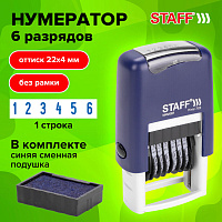 Нумератор 6-разрядный STAFF, оттиск 22х4 мм, "Printer 7836", 237434