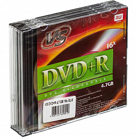 Диск DVD+R VS 4.7 ГБ 16x slim box VSDVDPRSL501 (5 штук в упаковке)