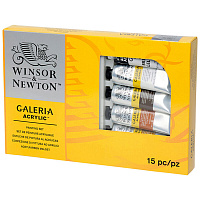 Краски акриловые Winsor&Newton "Galeria", 09цв., 60мл/туба, доска, палитра, медиум для блеска, 2 кисти, картон. упаковка