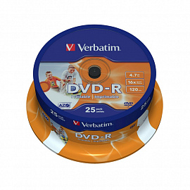 Диск DVD-R Verbatim 4.7 ГБ 16x cake box 43538 (25 штук в упаковке)