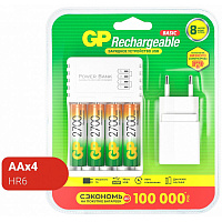 Зарядное устройство GP 270AAHC/CPBA-2CR4 (270AAHC/CPBA-2CR4) для 4-х аккумуляторов (в комлекте 4 аккумулятора АА емкостью 2700мАч)