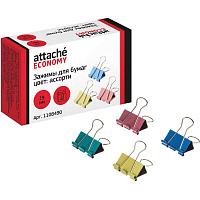 Зажимы для бумаг Attache Economy 19 мм цветные (12 штук в коробке)