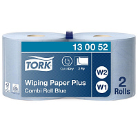 Протирочная бумага в рулонах с центральной вытяжкой Tork 130052 W1/W2 голубая (2 рулона по 255 метров)