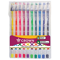 Набор гелевых ручек Crown "Hi-Jell Color" 10шт., 10цв., ПВХ уп., европодвес фото Набор гелевых ручек Crown "Hi-Jell Color" 10шт., 10цв., ПВХ уп., европодвес