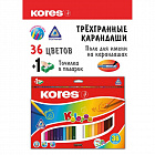 Карандаши цветные Kores 36 цветов трехгранные с точилкой Фото 3