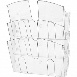Лоток настенный А4 вертикальный (310x430 мм) пластиковый 3 отделения прозрачный Attache