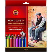 Карандаши цветные акварельные Koh-I-Noor Monduluz шестигранные 72 цвета (с кистями и точилками)