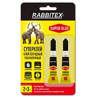 Клей секундный суперклей УЛЬТРАПРОЧНЫЙ, набор 2х3 грамма, RABBITEX (РАББИТЕКС) "ДВА СЛОНА", 609813