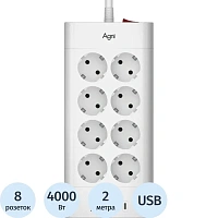 Сетевой фильтр AGNI TP-FA4U8E-C-2m-white на 8 розеток + 4 USB 2 метра белый