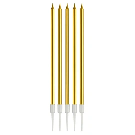 Свечи для торта с держателями MESHU "Straight gold", 14см, 10шт