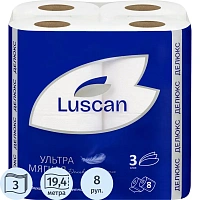 Бумага туалетная Luscan Deluxe 3-слойная белая (8 рулонов в упаковке)