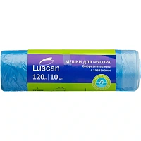 Мешки для мусора Luscan 120 л с завязками синие (ПНД 14 мкм, 10 штук)
