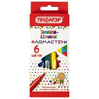 Фломастеры ПИФАГОР "ЭНИКИ-БЕНИКИ", 6 цветов, вентилируемый колпачок, 151400