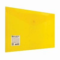 Папка-конверт с кнопкой BRAUBERG А4 до 100 л. прозрачная желтая СВЕРХПРОЧНАЯ 0,18 мм, 270472