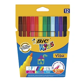 Фломастеры Bic Visa 12 цветов с вентилируемыми колпачками смываемые