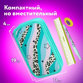Пенал ЮНЛАНДИЯ, 2 отделения, ламинированный картон, блестки, 19х11 см, "Trendsetter", 271537