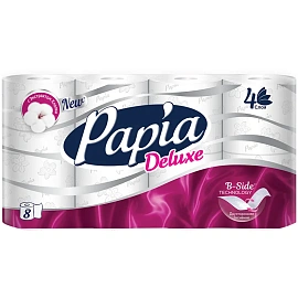 Бумага туалетная Papia Deluxe 4-слойная белая (8 рулонов в упаковке)