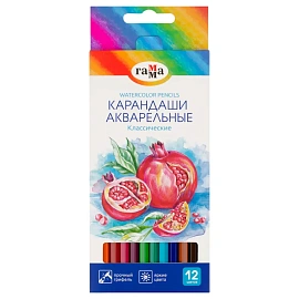 Карандаши акварельные Гамма "Классические", 12цв., шестигранные, заточен., картон. упак., европодвес