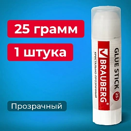 Клей-карандаш BRAUBERG "Crystal", 25 г, прозрачный, 227968