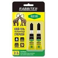 Клей-гель секундный суперклей УЛЬТРАПРОЧНЫЙ, набор 2х3 грамм, RABBITEX (РАББИТЕКС) "ДВА СЛОНА", 609814