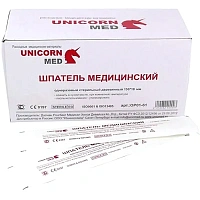 Шпатель деревянный стерильный Unicornmed 18x150 мм (100 штук в упаковке)