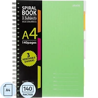 Бизнес-тетрадь Attache Selection Spiral Book А4 140 листов салатовая в клетку на спирали с разделителями