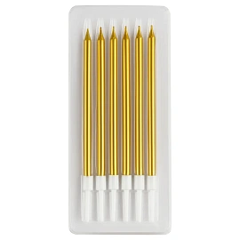Свечи для торта с держателями MESHU "Straight gold", 11см, 6шт