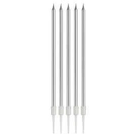 Свечи для торта с держателями MESHU "Straight silver", 14см, 10шт