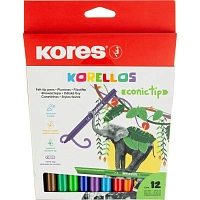 Фломастеры Kores Korellos 12 цветов с вентилируемыми колпачками смываемые (29043)