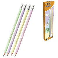 Карандаш чернографитный пластиковый HB с ластиком BIC Evolution Pastel заточенный шестигранный