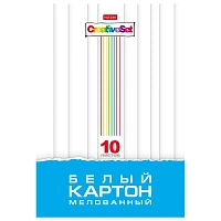 Картон белый А4, МЕЛОВАННЫЙ, 10 листов, в папке, HATBER, 200х280 мм, "Creative Set", 0949, 10Кб4_05806