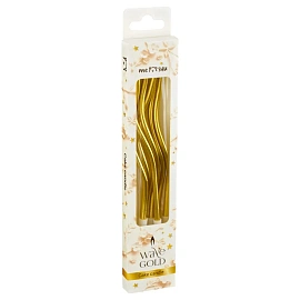 Свечи для торта с держателями MESHU "Wave gold", 15см, 6шт