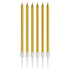 Свечи для торта с держателями MESHU "Straight gold", 11см, 6шт