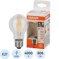 Лампа светодиодная филаментная Osram 6 Вт E27 A 4000 К 806 Лм (4058075684096)