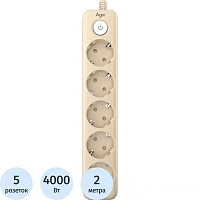 Сетевой фильтр AGNI TP-FD5E-2m-ivory на 5 розеток 2 метра бежевый