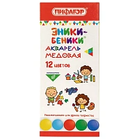 Краски акварельные медовые ПИФАГОР "ЭНИКИ-БЕНИКИ NEW", 12 цветов, картонная коробка, 192846