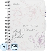 Бизнес-тетрадь Attache Selection Flower Dreams Blossom А5 140 листов белая в клетку на спирали с разделителями