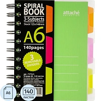 Бизнес-тетрадь Attache Selection Spiral book А6 140 листов салатовая в клетку на спирали с разделителями