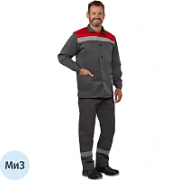 Костюм рабочий летний мужской л16-КБР с СОП серый/красный (размер 112-116 (56-58), рост 158-164)