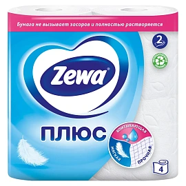Бумага туалетная Zewa Плюс 2-слойная белая (4 рулона в упаковке)