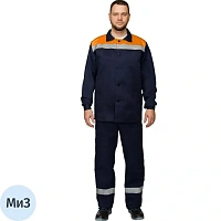 Костюм рабочий летний мужской л16-КБР с СОП синий/оранжевый (размер 88-92 (44-46), рост 182-188)