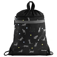Мешок для обуви 1 отделение Berlingo "MEOW Galaxy", 360*460мм, вентиляционная сеточка , светоотражающая лента, карман на молнии