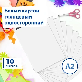 Картон белый БОЛЬШОГО ФОРМАТА, А2 МЕЛОВАННЫЙ (глянцевый), 10 листов, в папке, BRAUBERG, 400х590 мм, 124764
