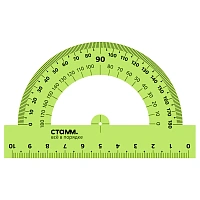 Транспортир 10см, 180° СТАММ, пластиковый, прозрачный, зеленый неон