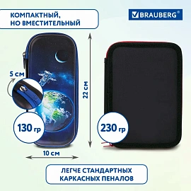 Пенал BRAUBERG, 1 отделение, 1 откидная планка, ЭВА, 22х10х5 см, "Храбрый астронавт", 272336