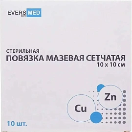 Повязка EversMed Cu Zn мазевая сетчатая стерильная 10x10 см (10 штук в упаковке)